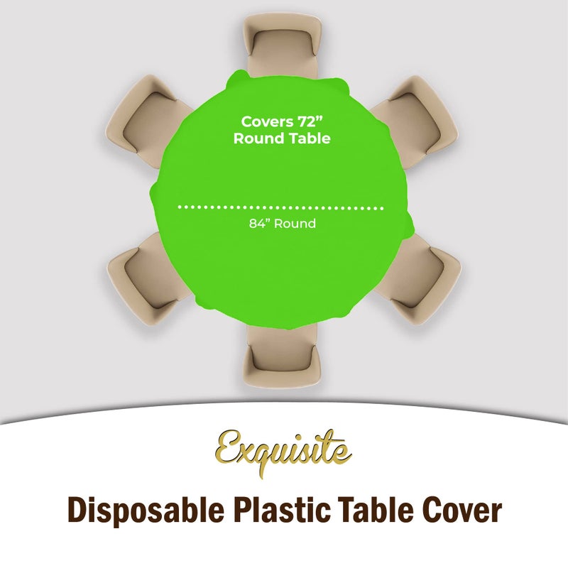 Party Solids 6-Pack Premium Plastic Tablecloth 84in. Round Plastic Table Cover - Lime Green - Image 4